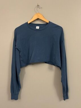 Aritzia Cropped Long-Sleeve Crewneck Top Slate Blue Medium